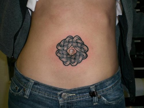 Grey Ink Celtic Belly Button Tattoo